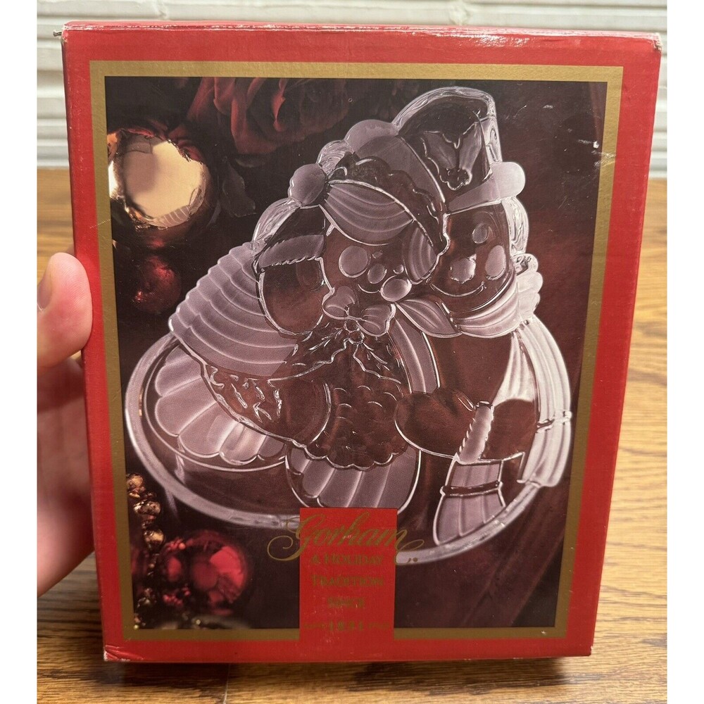Gorham Holiday Tradition Snowy Sweethearts 8 1/2" Etched Glass Candy Dish Open B